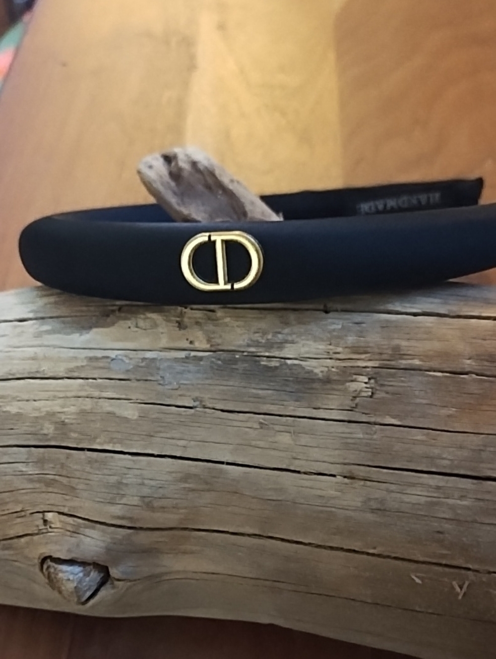Black Women’s Headband with Gold CD Accent